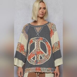 #981 POL Patchwork Peace Sign Top